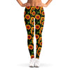 Black Autumn Sunflower Pattern Print Women's Leggings