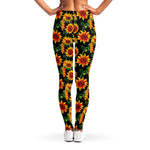 Black Autumn Sunflower Pattern Print Women's Leggings