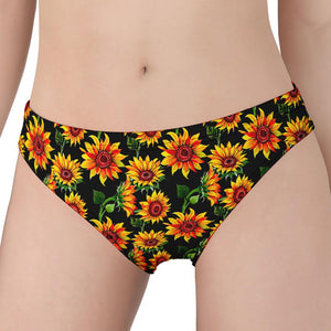 Black Autumn Sunflower Pattern Print Women's Panties