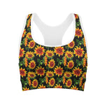 Black Autumn Sunflower Pattern Print Women's Sports Bra