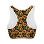 Black Autumn Sunflower Pattern Print Women's Sports Bra