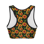 Black Autumn Sunflower Pattern Print Women's Sports Bra
