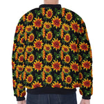 Black Autumn Sunflower Pattern Print Zip Sleeve Bomber Jacket