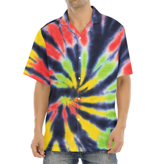 Black Backed Spiral Tie Dye Print Aloha Shirt
