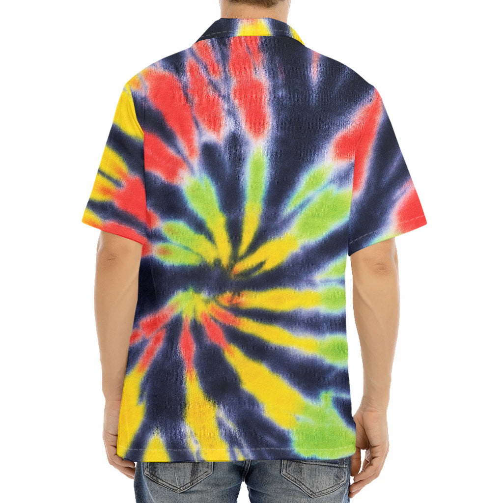 Black Backed Spiral Tie Dye Print Aloha Shirt