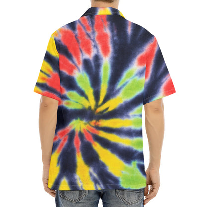 Black Backed Spiral Tie Dye Print Aloha Shirt