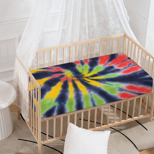 Black Backed Spiral Tie Dye Print Baby Crib Sheet