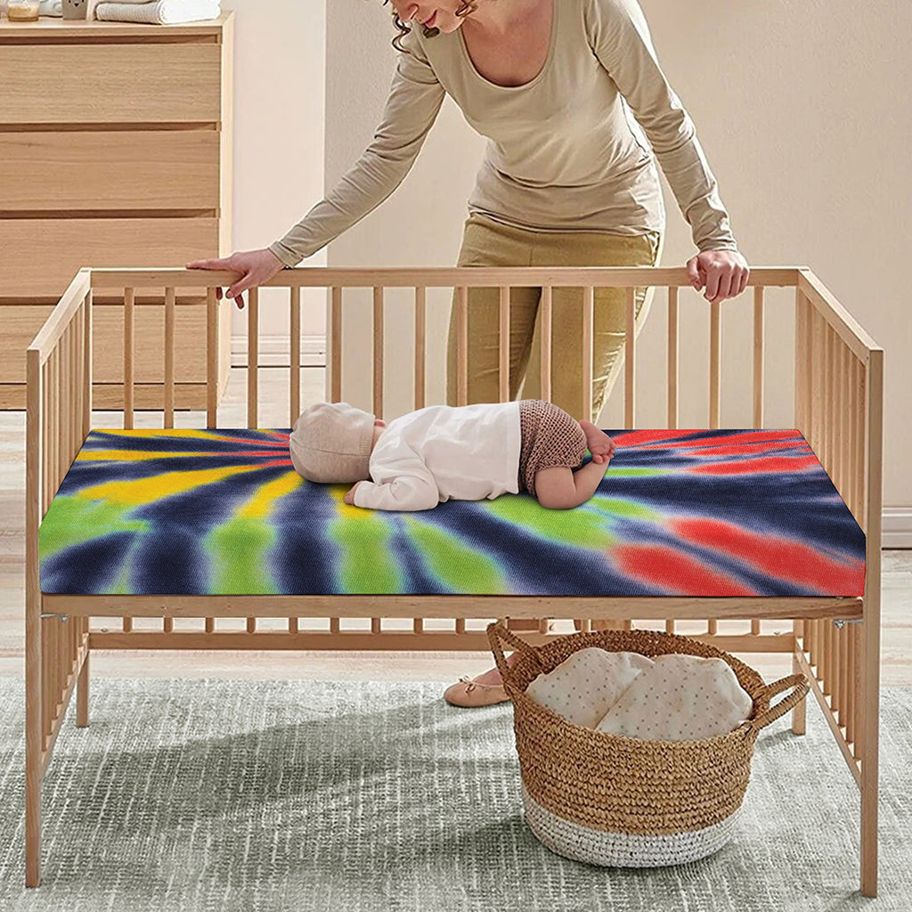 Black Backed Spiral Tie Dye Print Baby Crib Sheet