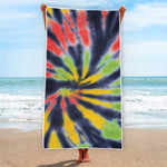 Black Backed Spiral Tie Dye Print Beach Towel