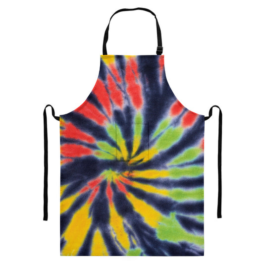 Black Backed Spiral Tie Dye Print Bib Apron With Pocket