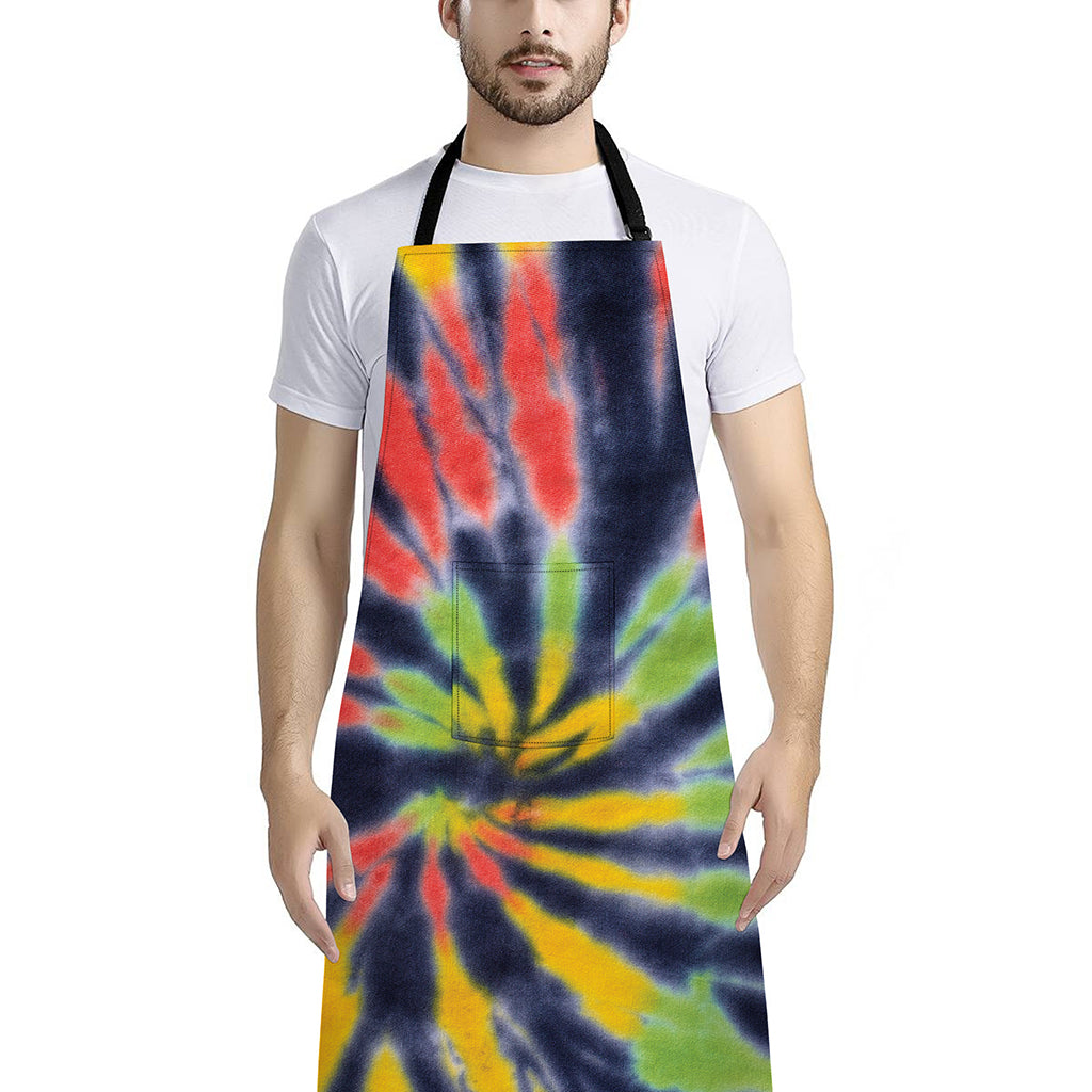 Black Backed Spiral Tie Dye Print Bib Apron With Pocket