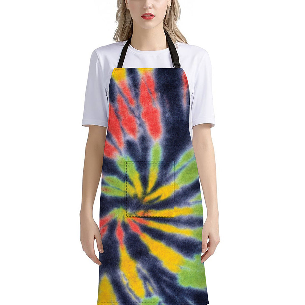 Black Backed Spiral Tie Dye Print Bib Apron With Pocket