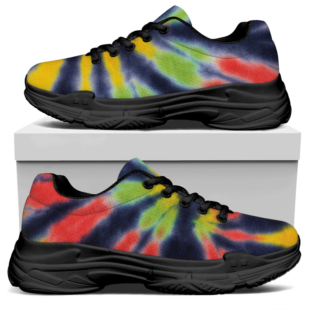 Black Backed Spiral Tie Dye Print Black Chunky Shoes