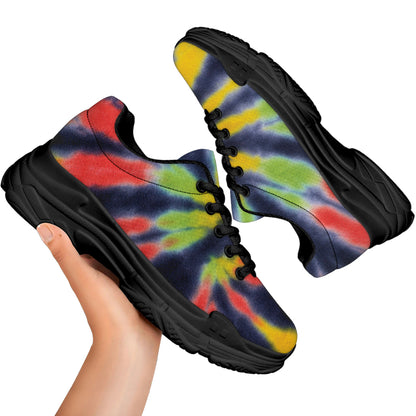 Black Backed Spiral Tie Dye Print Black Chunky Shoes