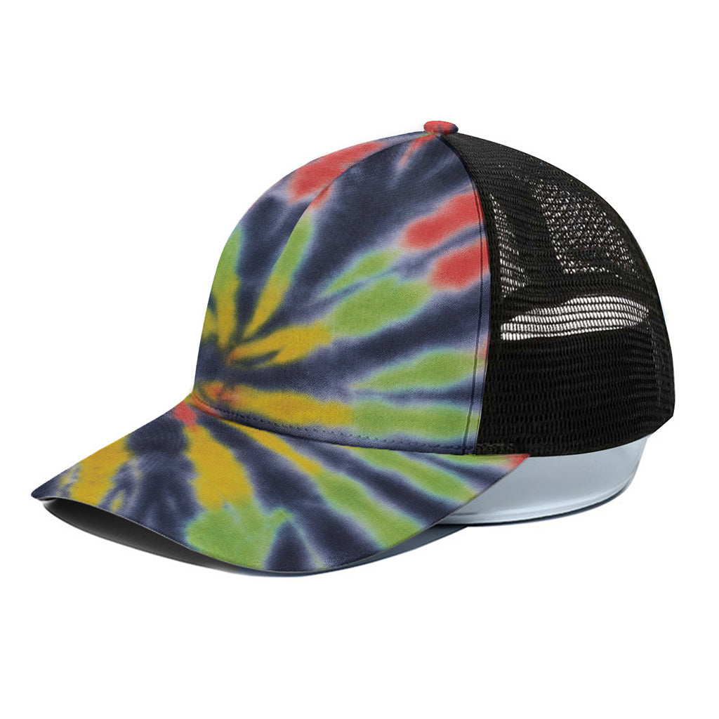 Black Backed Spiral Tie Dye Print Black Mesh Trucker Cap