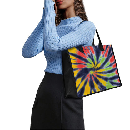 Black Backed Spiral Tie Dye Print Canvas Tote Bag