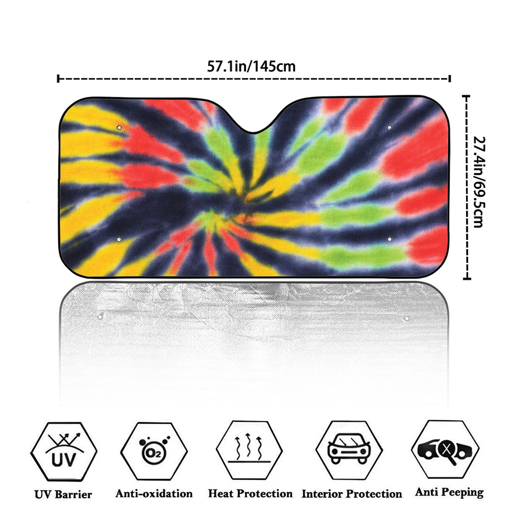 Black Backed Spiral Tie Dye Print Car Windshield Sun Shade