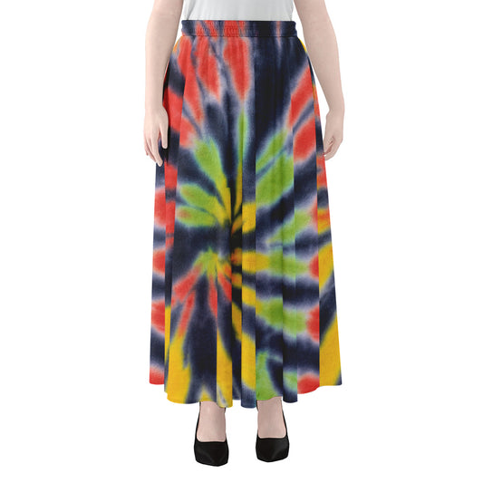 Black Backed Spiral Tie Dye Print Chiffon Maxi Skirt