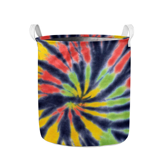 Black Backed Spiral Tie Dye Print Collapsible Laundry Basket