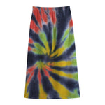 Black Backed Spiral Tie Dye Print Cotton Front Slit Maxi Skirt