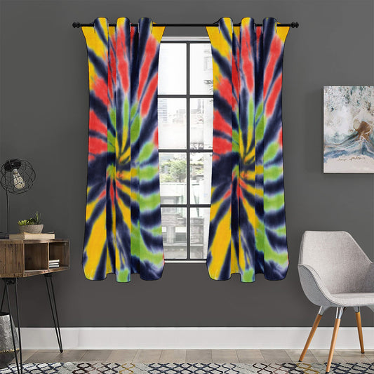 Black Backed Spiral Tie Dye Print Curtain