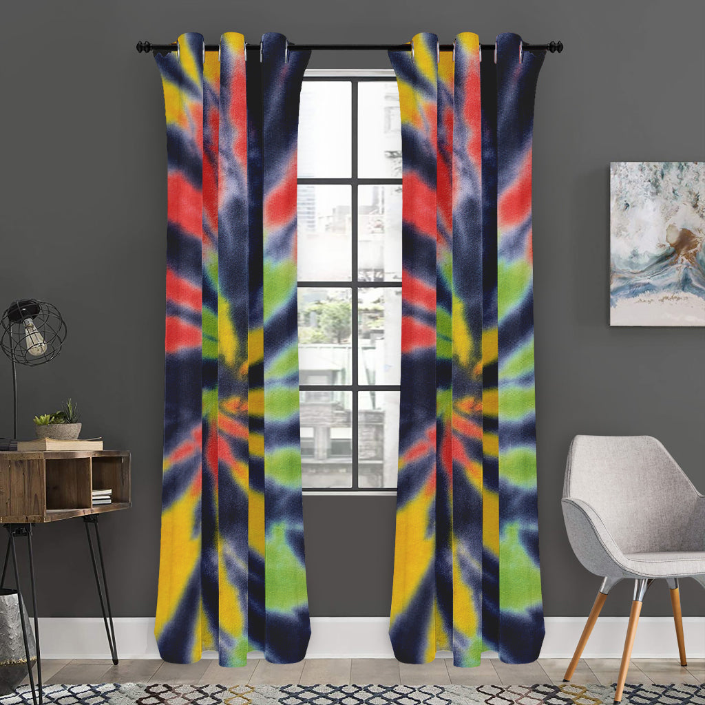 Black Backed Spiral Tie Dye Print Curtain
