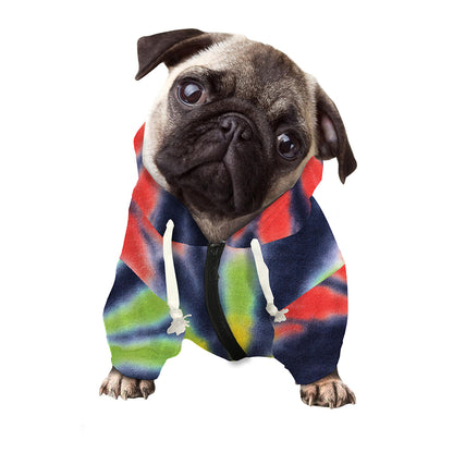 Black Backed Spiral Tie Dye Print Dog Zip Up Hoodie