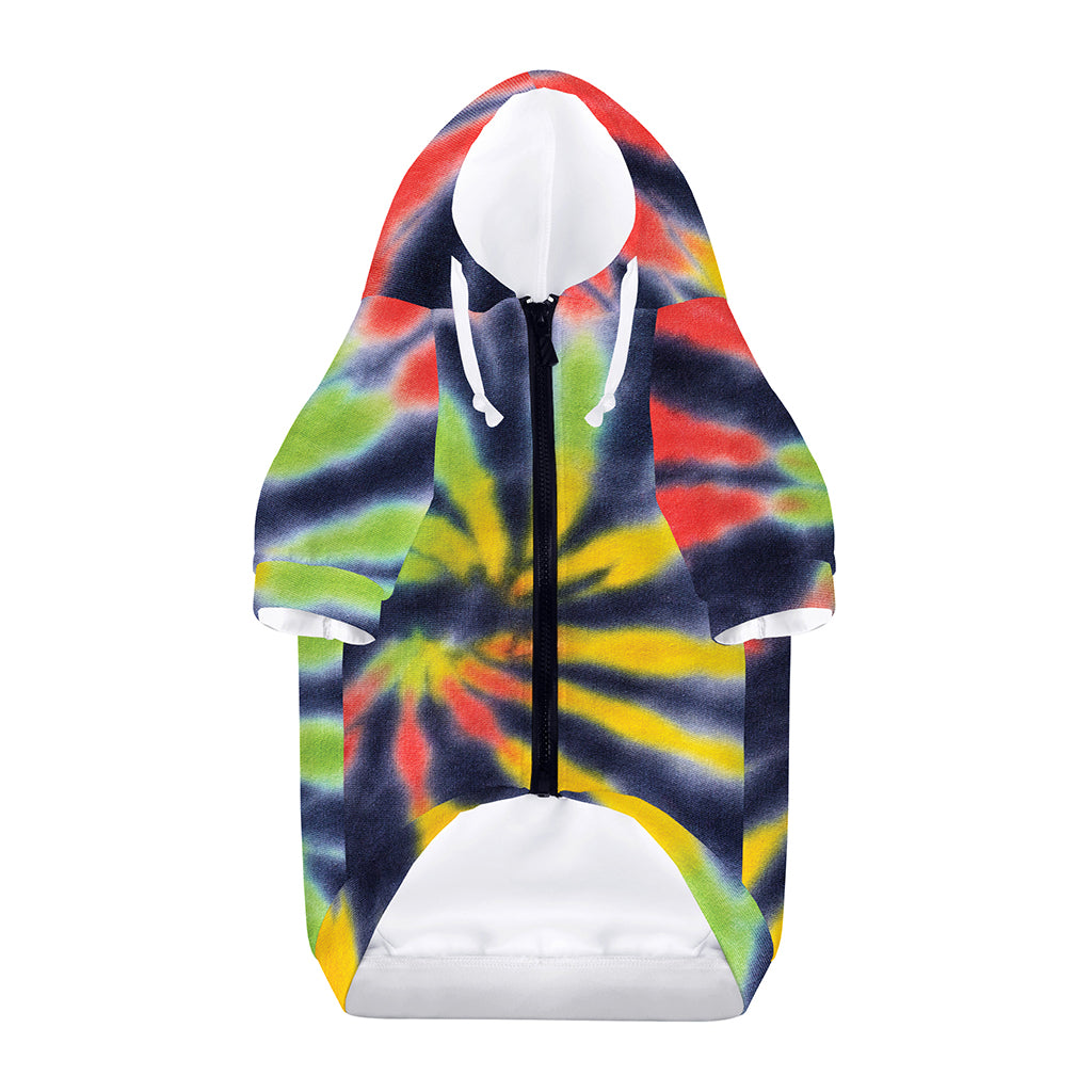 Black Backed Spiral Tie Dye Print Dog Zip Up Hoodie