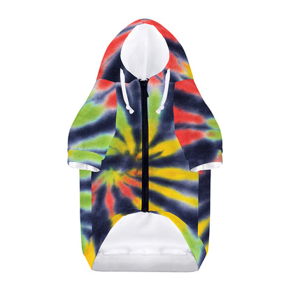 Black Backed Spiral Tie Dye Print Dog Zip Up Hoodie