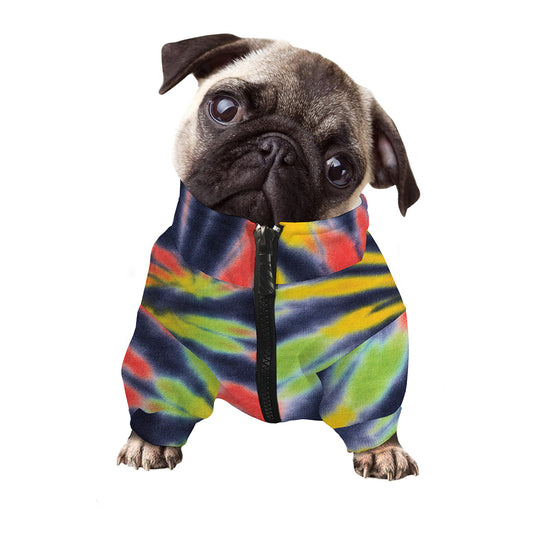 Black Backed Spiral Tie Dye Print Dog Zip Up Jacket