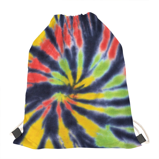 Black Backed Spiral Tie Dye Print Drawstring Bag