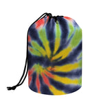 Black Backed Spiral Tie Dye Print Drawstring Makeup Bag