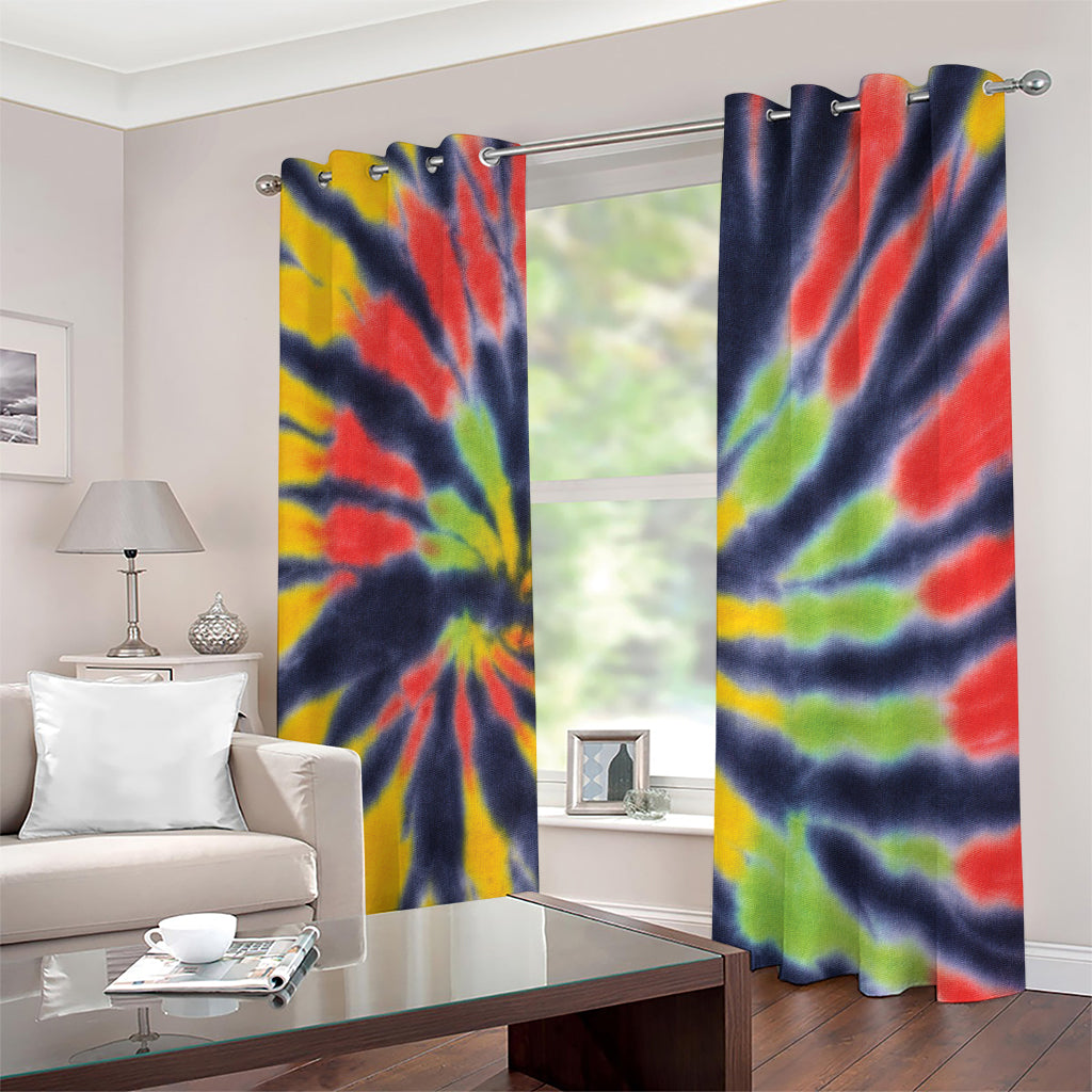 Black Backed Spiral Tie Dye Print Extra Wide Grommet Curtains