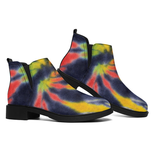 Black Backed Spiral Tie Dye Print Flat Ankle Boots
