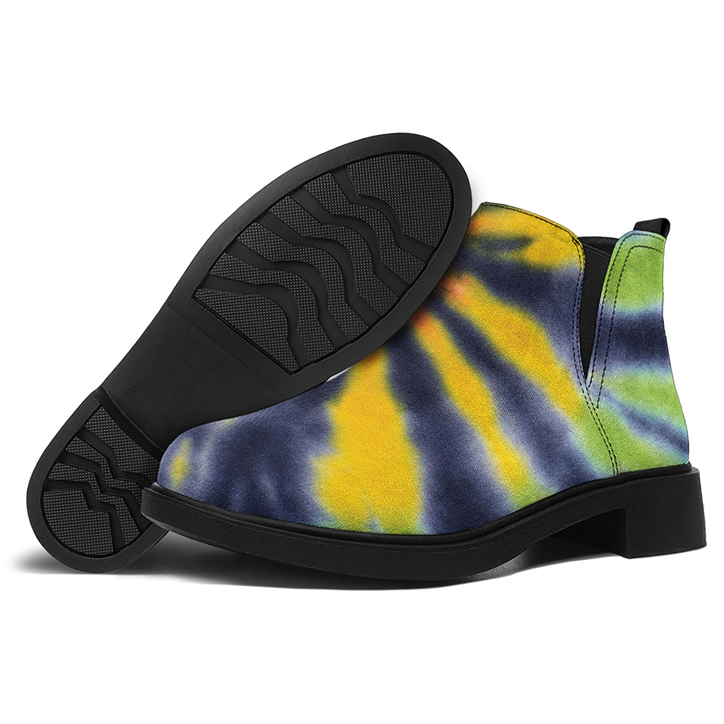 Black Backed Spiral Tie Dye Print Flat Ankle Boots