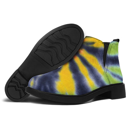 Black Backed Spiral Tie Dye Print Flat Ankle Boots
