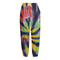 Black Backed Spiral Tie Dye Print Fleece Lined Knit Pants