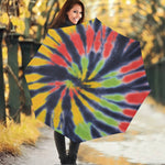 Black Backed Spiral Tie Dye Print Foldable Umbrella