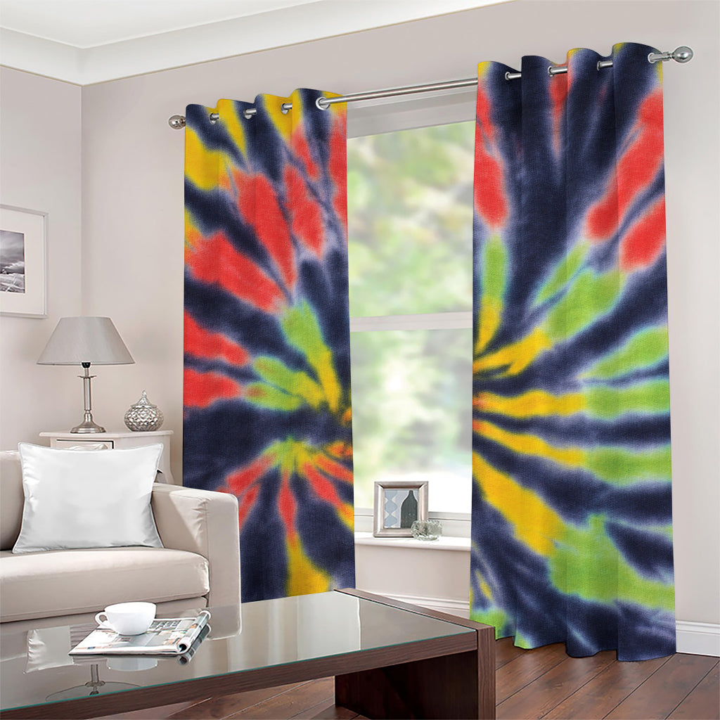 Black Backed Spiral Tie Dye Print Grommet Curtains