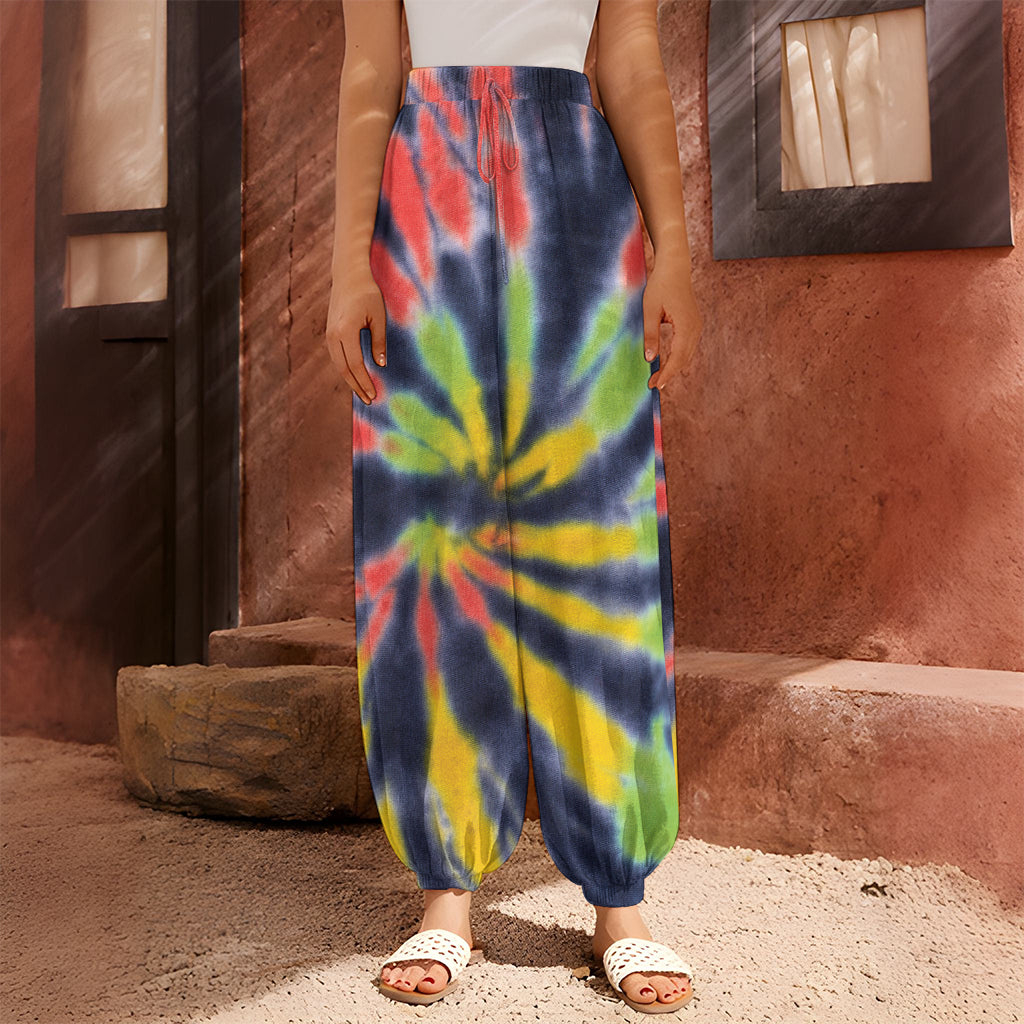 Black Backed Spiral Tie Dye Print Harem Pants