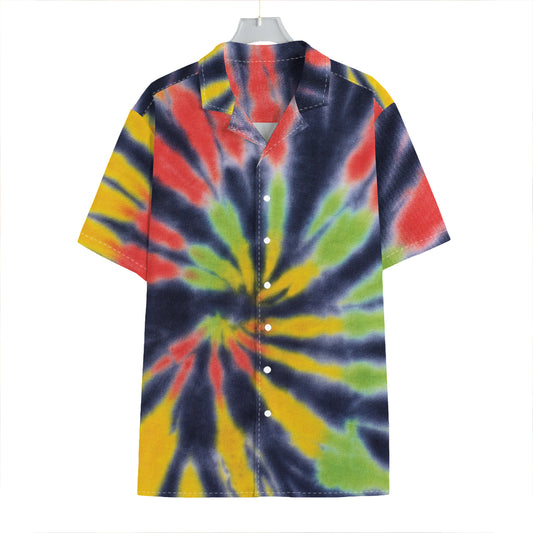 Black Backed Spiral Tie Dye Print Hawaiian Shirt