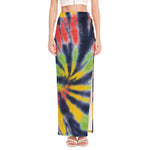 Black Backed Spiral Tie Dye Print High Slit Maxi Skirt