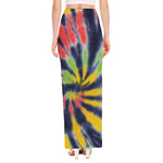 Black Backed Spiral Tie Dye Print High Slit Maxi Skirt