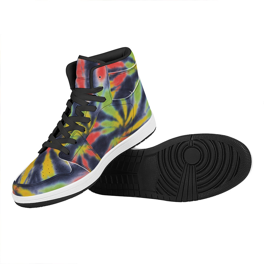 Black Backed Spiral Tie Dye Print High Top Leather Sneakers