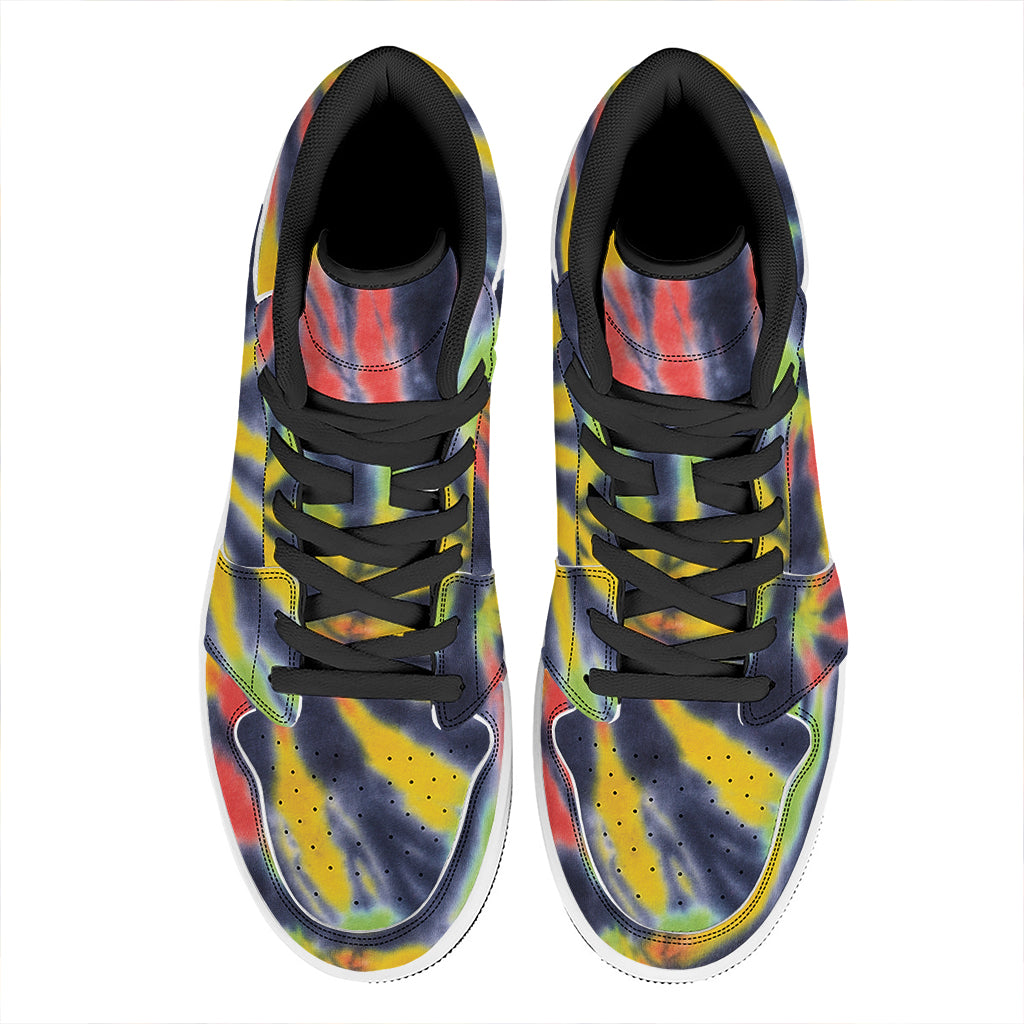 Black Backed Spiral Tie Dye Print High Top Leather Sneakers