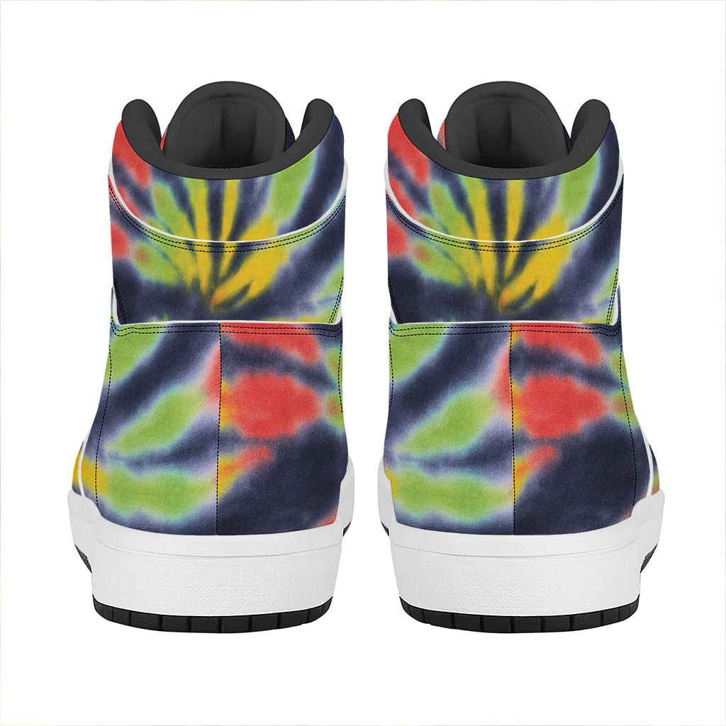 Black Backed Spiral Tie Dye Print High Top Leather Sneakers