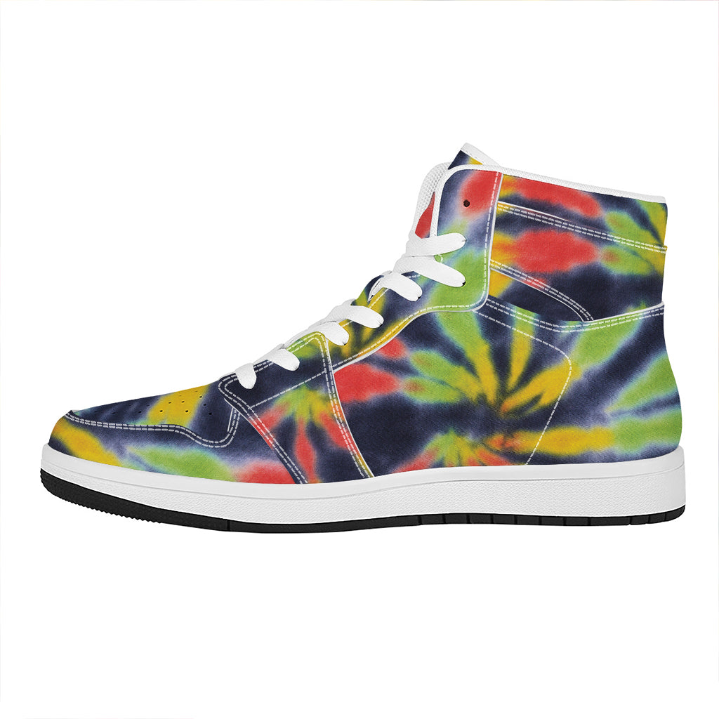 Black Backed Spiral Tie Dye Print High Top Leather Sneakers