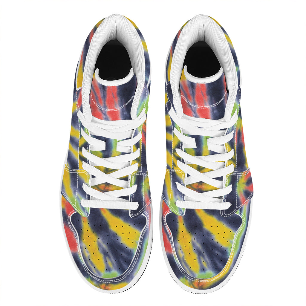 Black Backed Spiral Tie Dye Print High Top Leather Sneakers