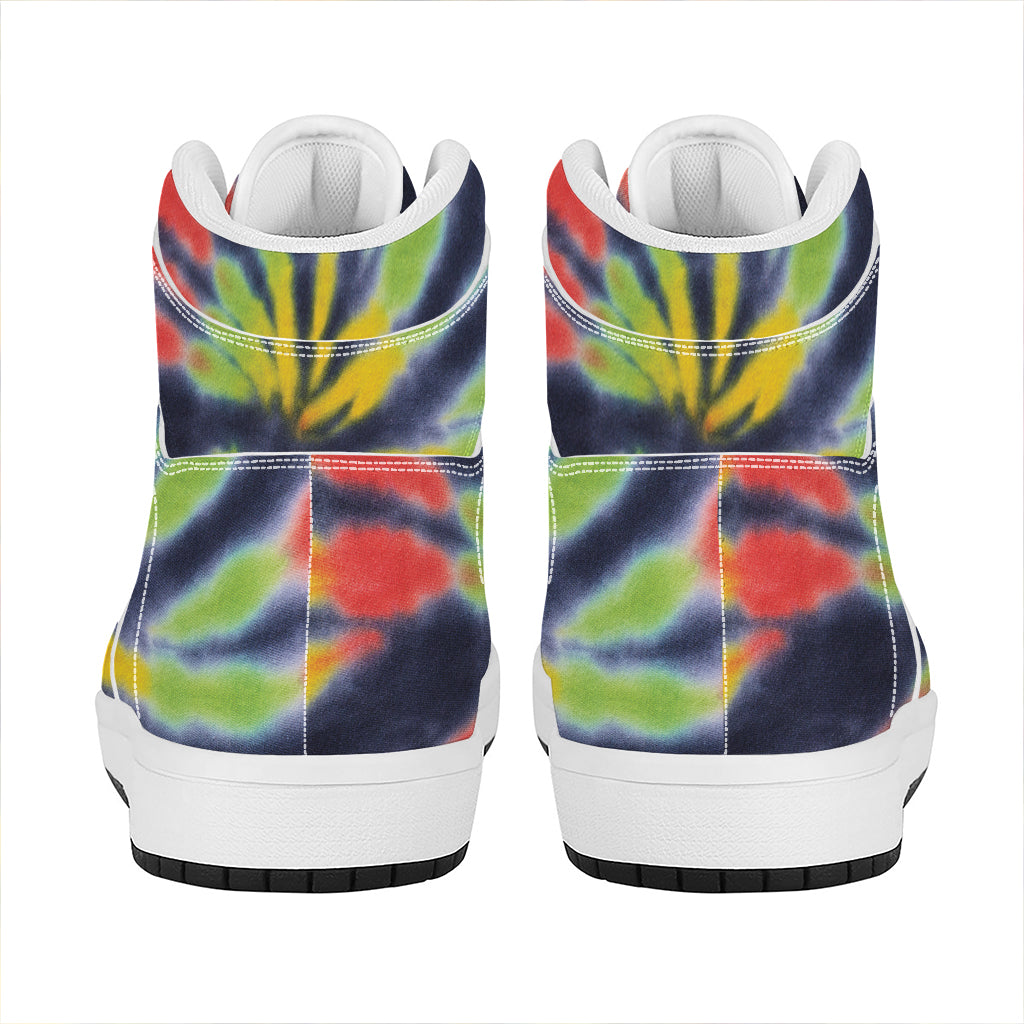 Black Backed Spiral Tie Dye Print High Top Leather Sneakers