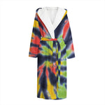 Black Backed Spiral Tie Dye Print Hooded Bathrobe